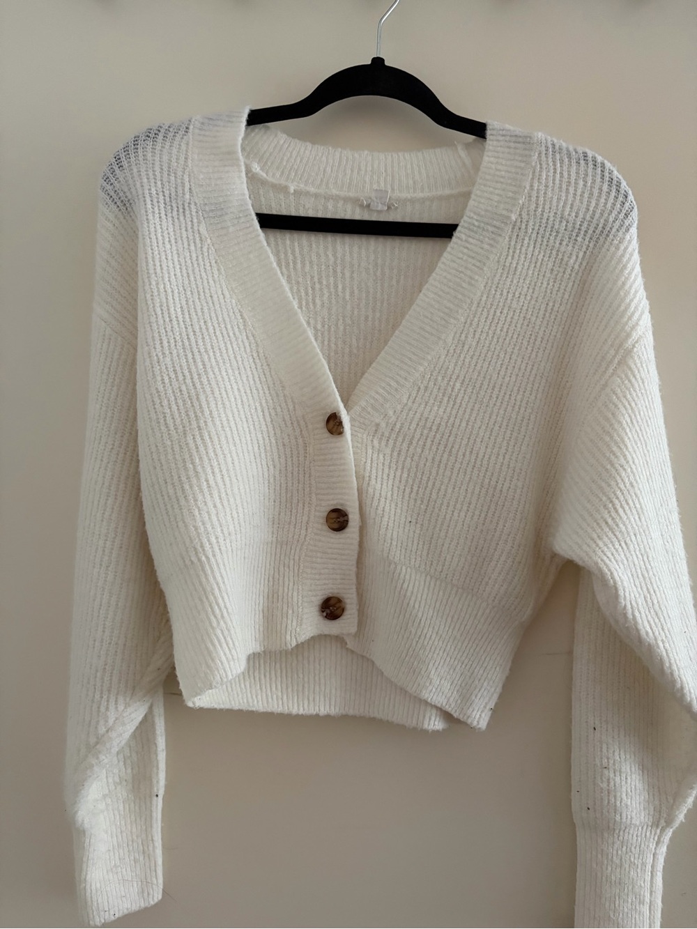 Garage Cream Cropped V-Neck Button Cardigan
